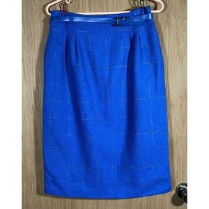 Vintage Worthington Women's Pencil Skirt Electric Blue Size 14 Wool Blend 80's